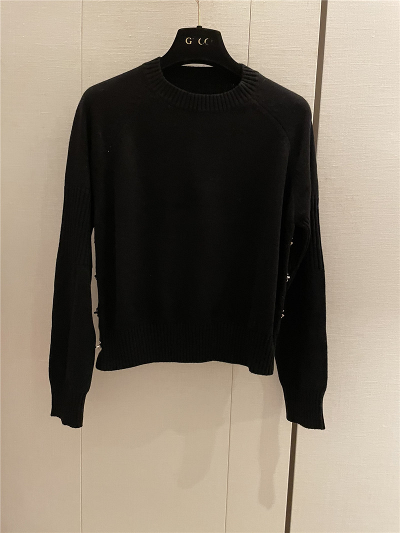 Chanel Buttons Trim Rib-Knit Sweater Black