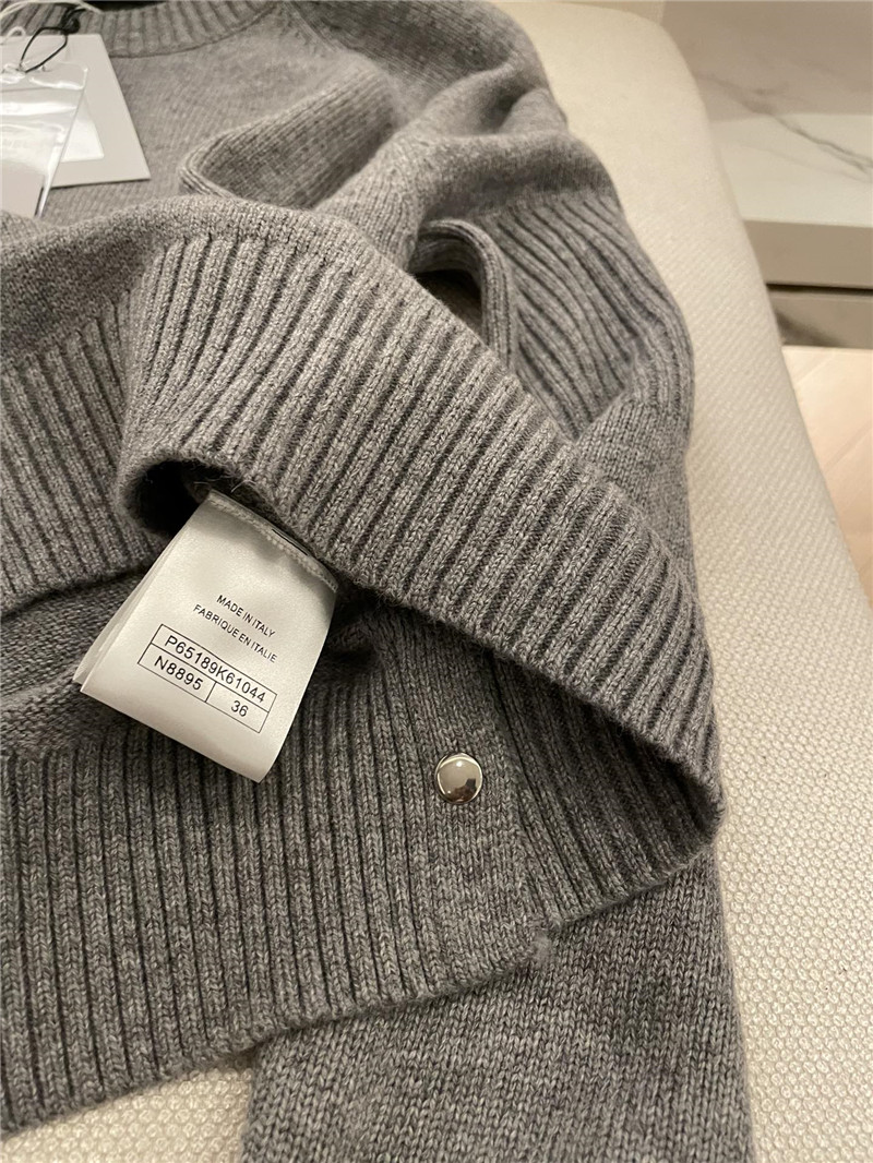 Chanel Buttons Trim Rib-Knit Sweater Grey