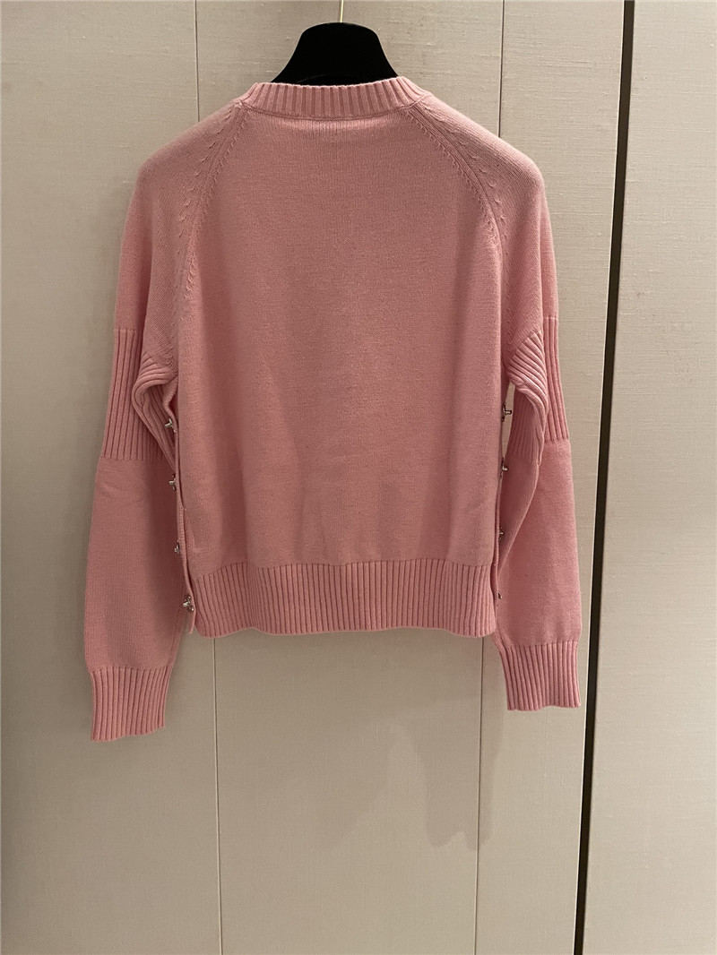 Chanel Buttons Trim Rib-Knit Sweater Pink