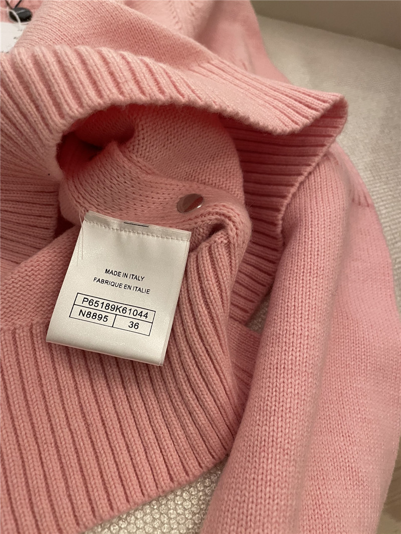 Chanel Buttons Trim Rib-Knit Sweater Pink