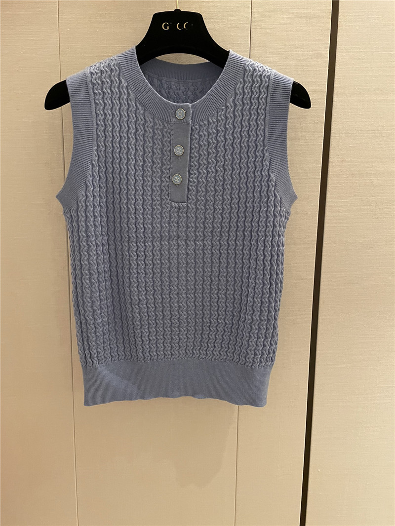 Chanel Buttons Texture Knitted Vest Grey