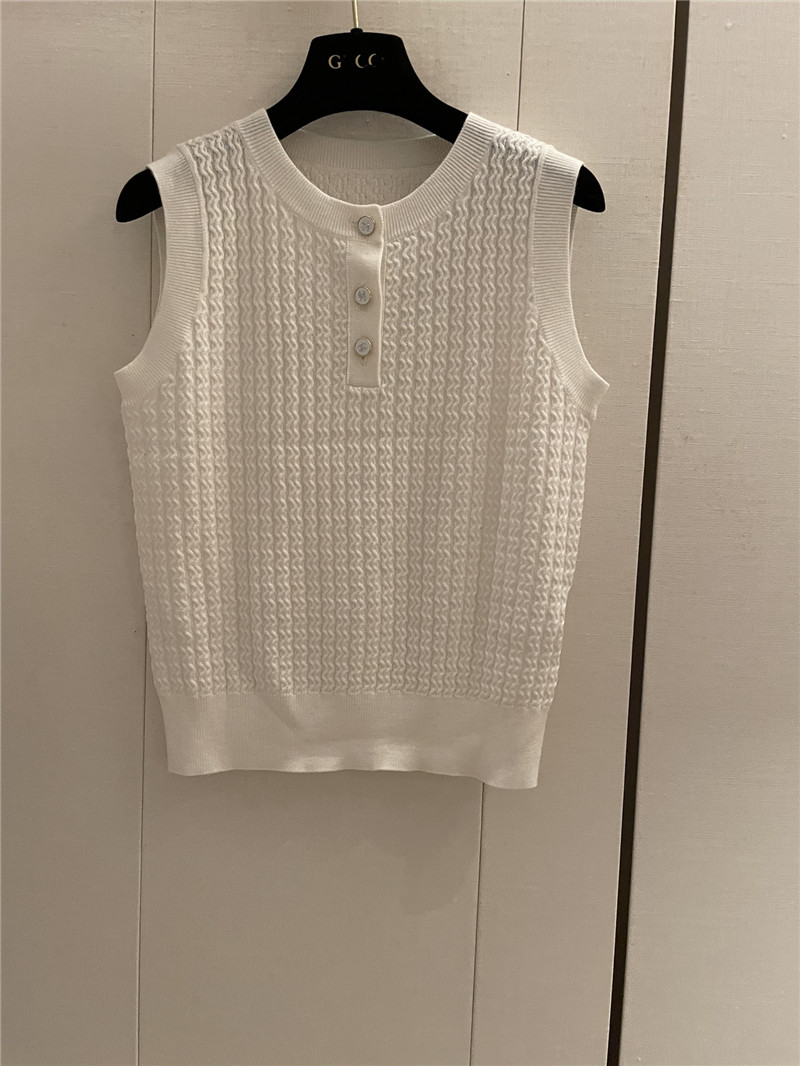 Chanel Buttons Texture Knitted Vest White