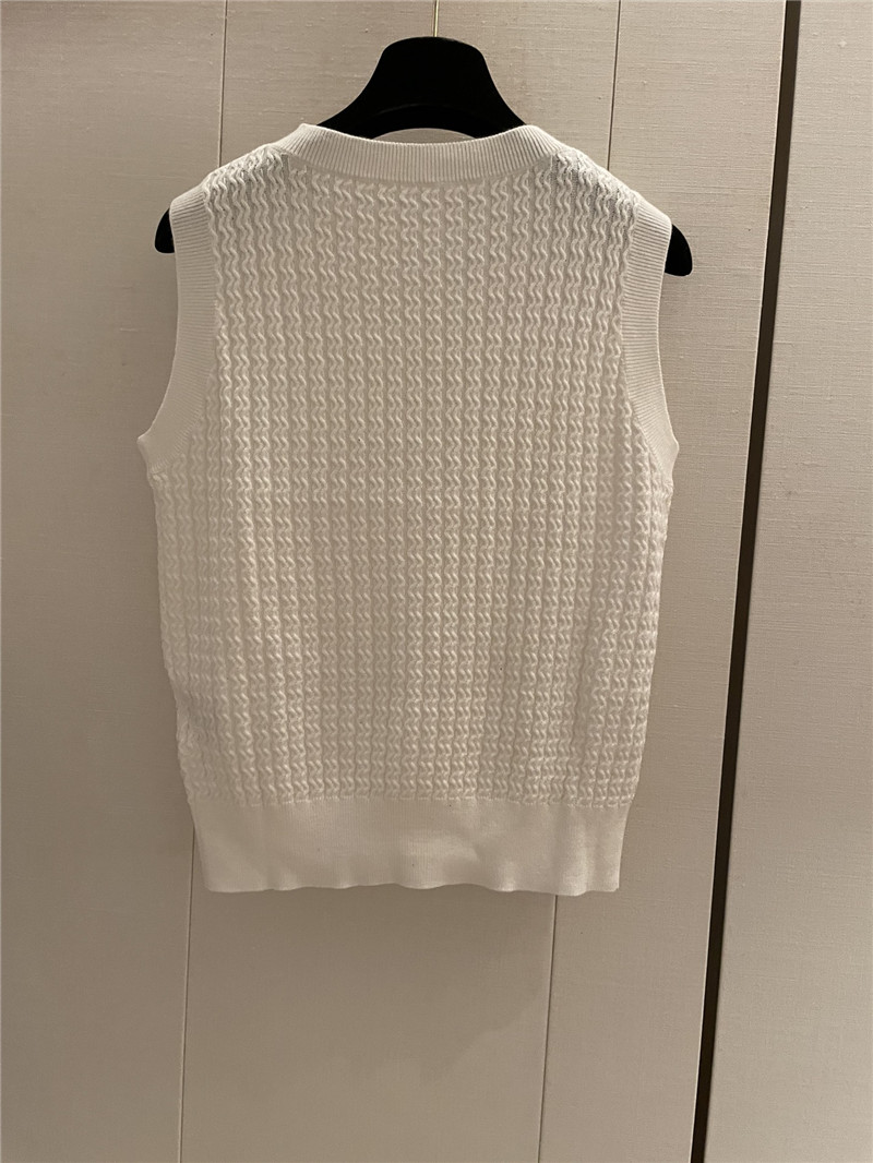Chanel Buttons Texture Knitted Vest White