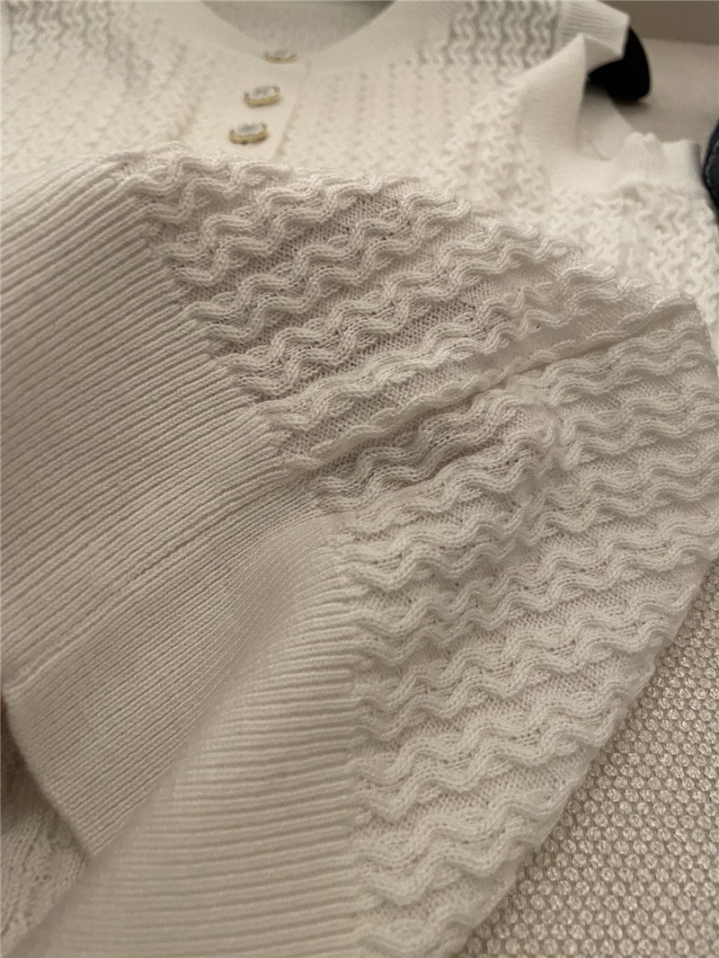 Chanel Buttons Texture Knitted Vest White