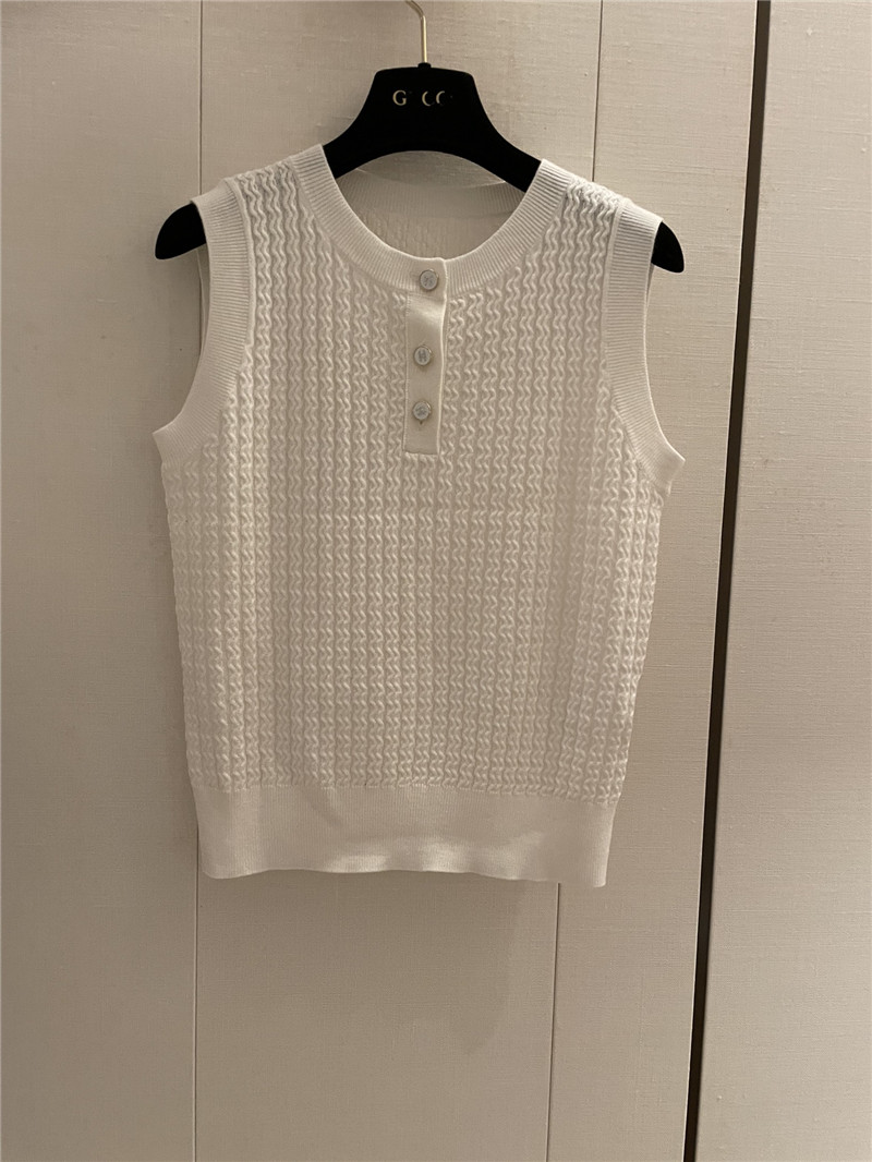 Chanel Buttons Texture Knitted Vest White