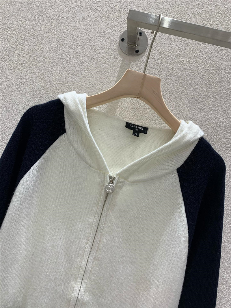 Ch**el raglan sleeves zipper knit hoodie black/white