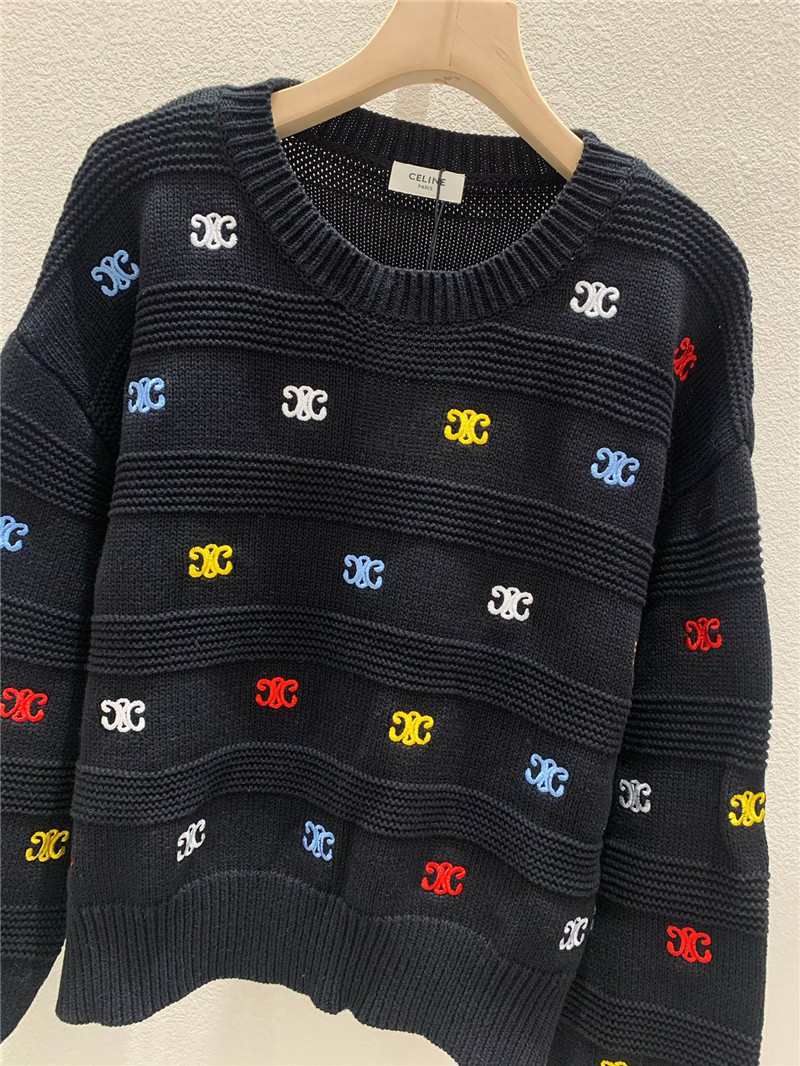 Ce1i*e multicolor triomphe knit sweater in black