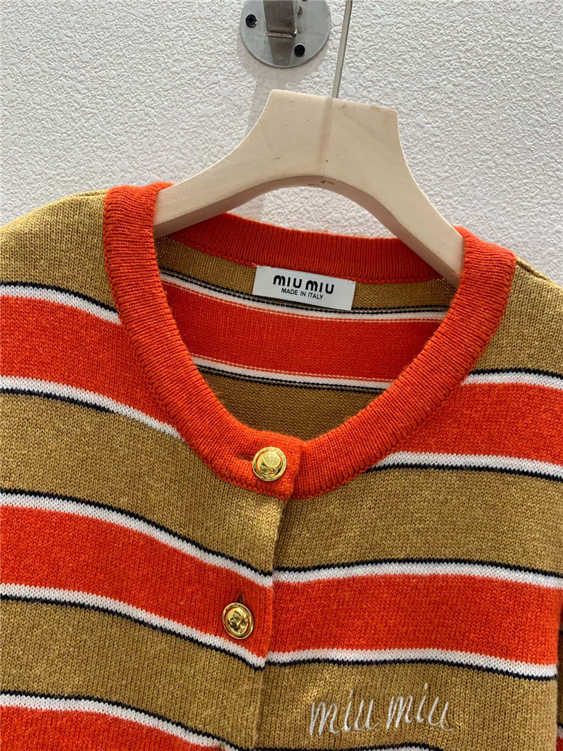Miu Miu Crewneck Striped Cardigan Beige/Orange