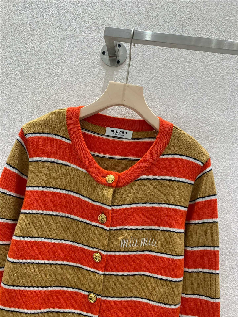 Miu Miu Crewneck Striped Cardigan Beige/Orange