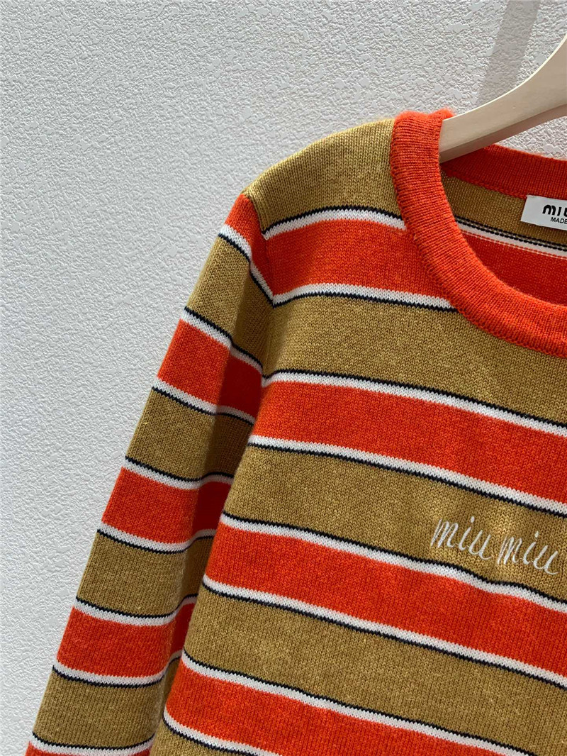 Miu Miu Crewneck Striped Sweater Beige/Orange