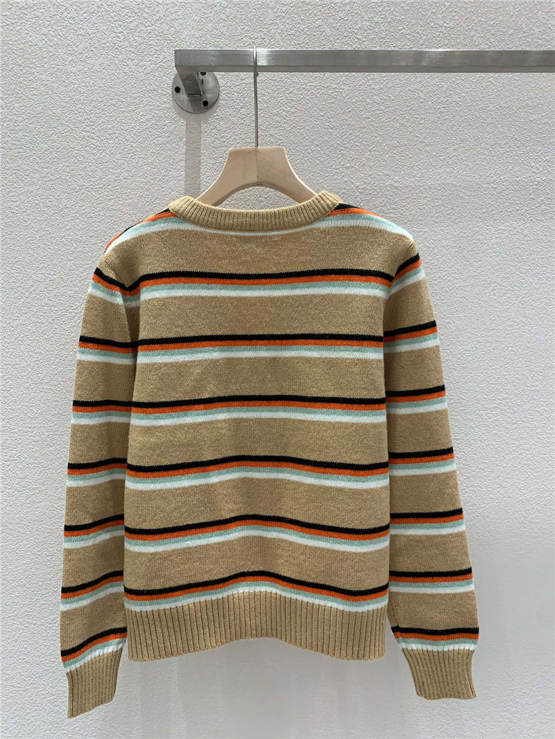 Miu Miu Multicolor Striped V-Neck Cardigan Beige