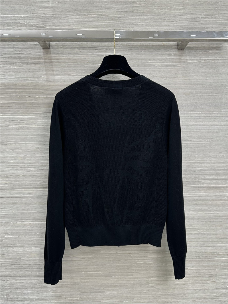 Ch**el crop jacquard v-neck cardigan black