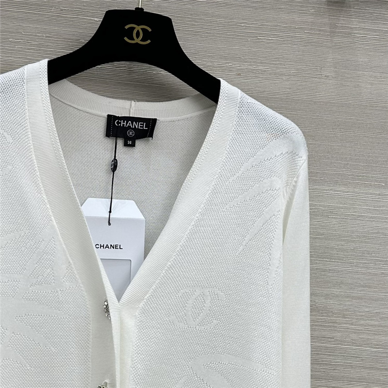 Ch**el crop jacquard v-neck cardigan white