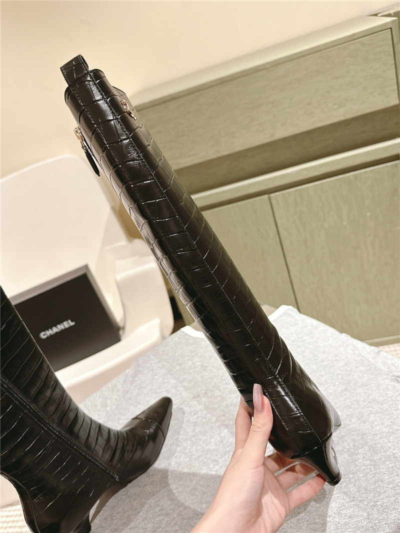 Ch**el pointed toe crocodile knee-high boots