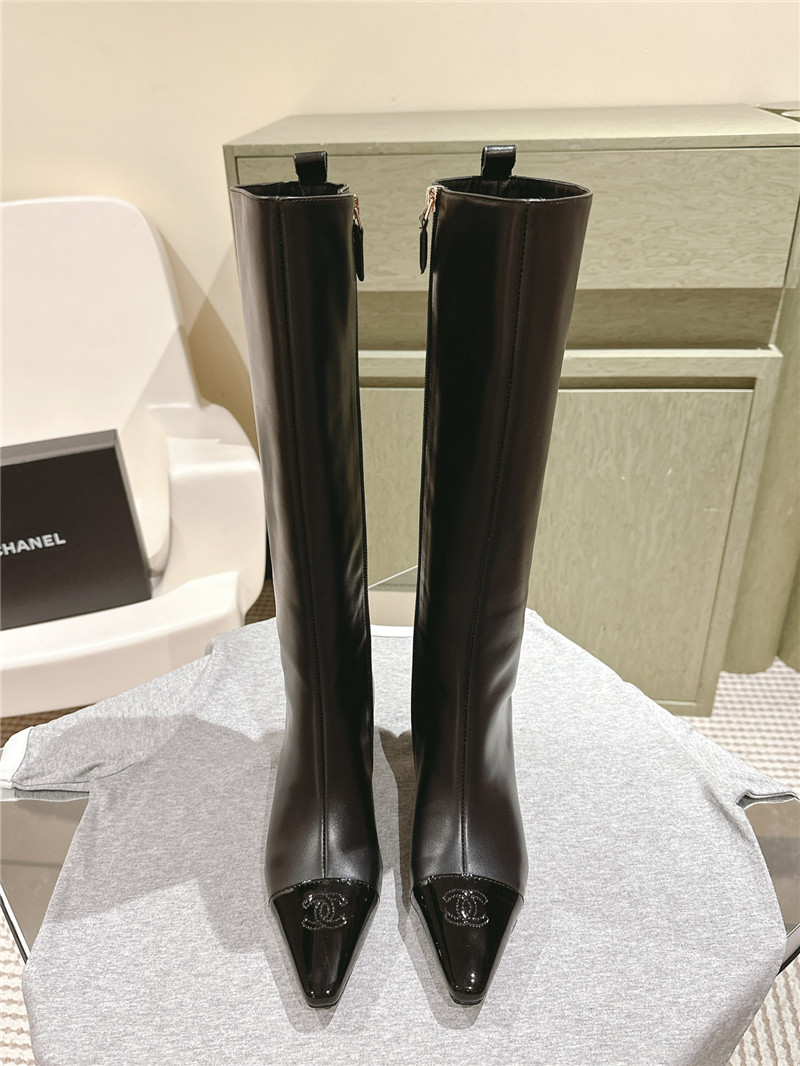 Ch**el pointed calfskin knee-high boots