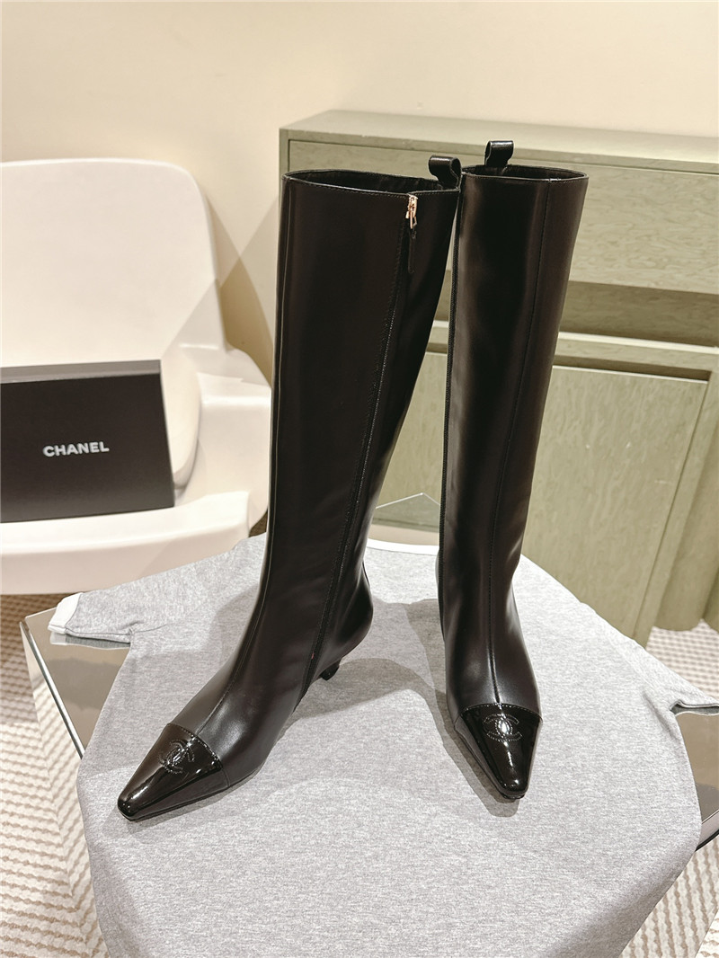 Ch**el pointed calfskin knee-high boots