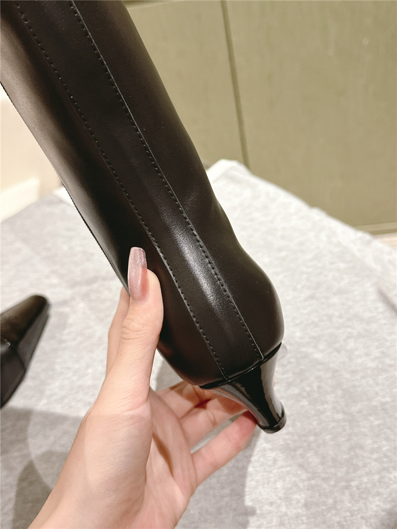 Ch**el pointed calfskin knee-high boots