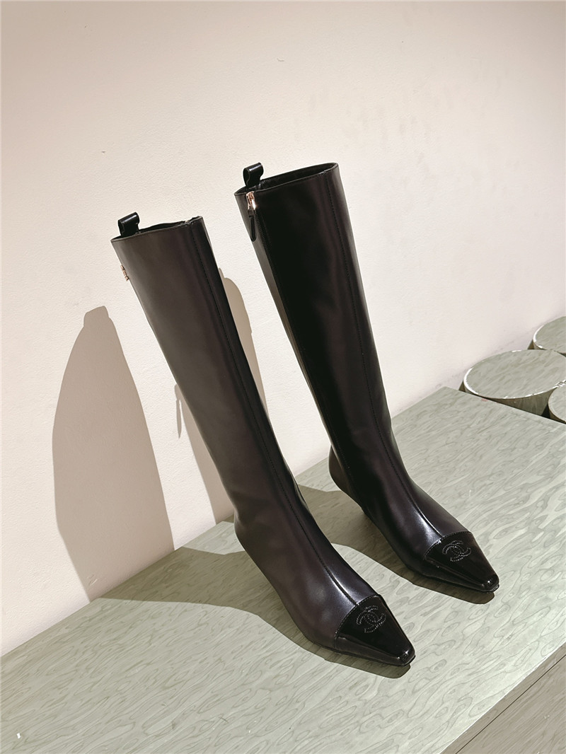 Ch**el pointed calfskin knee-high boots