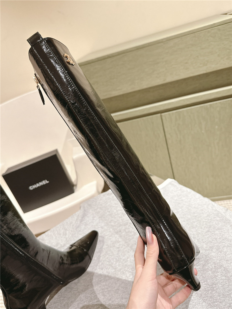 Ch**el pointed oil-wax leather knee-high boots