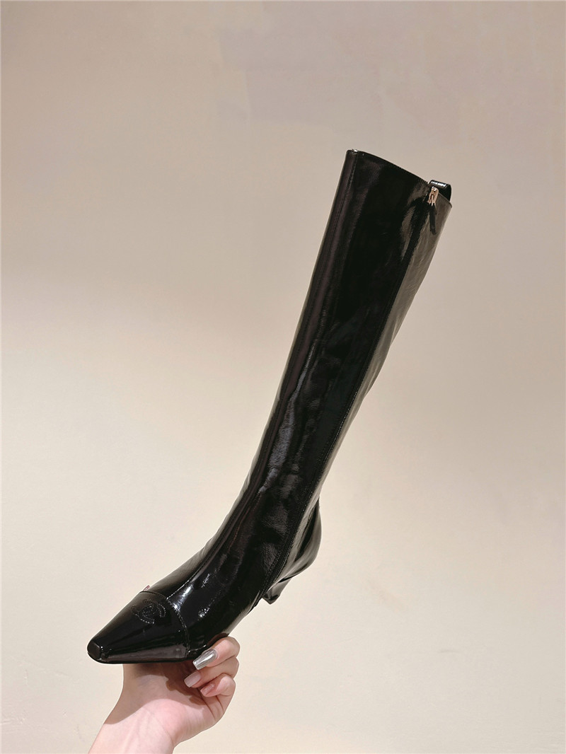 Ch**el pointed oil-wax leather knee-high boots