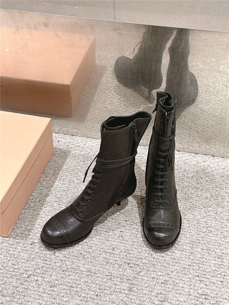 Miu Miu Victorian Style Black Leather Boots for Women