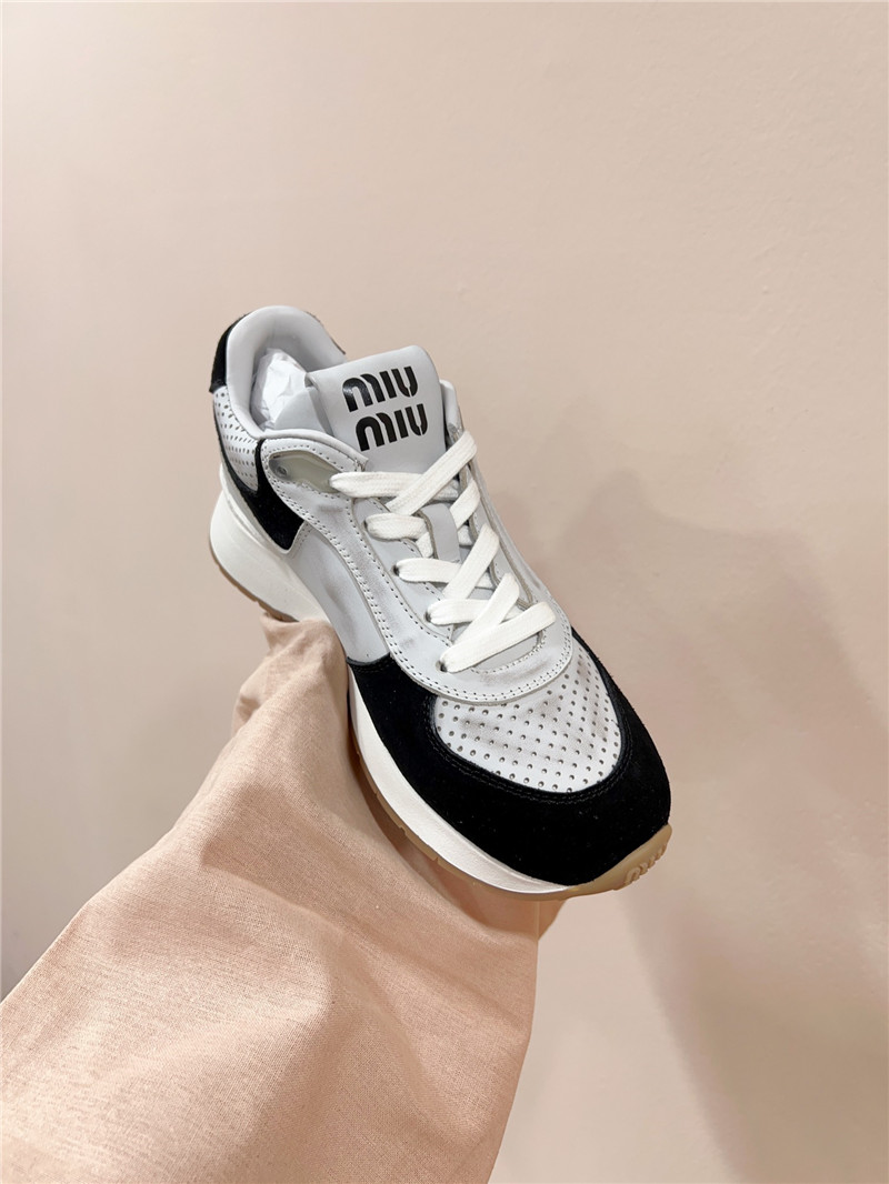 Miu Miu Women White Black Perforated Low-Top Sneakers