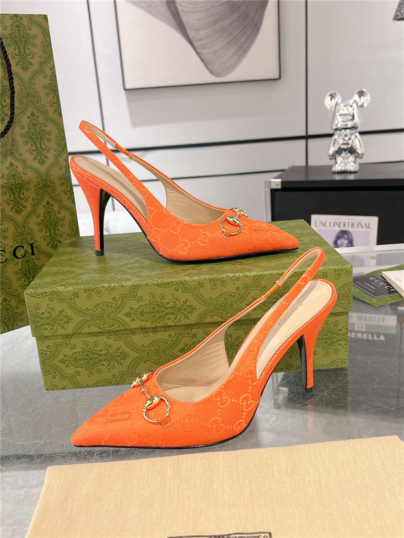 Gvc*1 horsebit gg canvas slingback pumps in orange