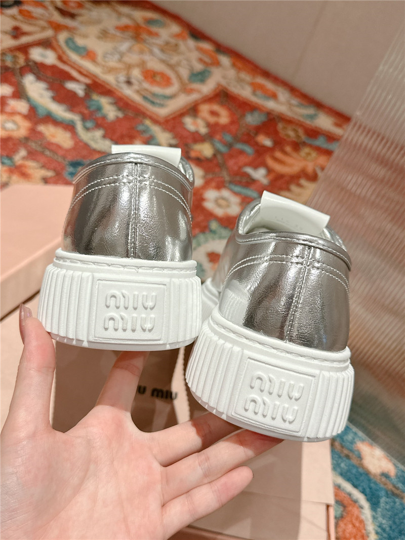 Miu Miu Silver Leather Platform Sneakers Women