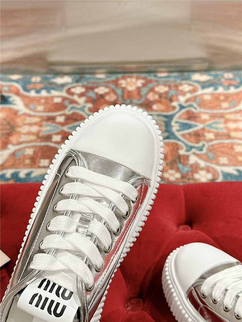 Miu Miu Silver Leather Platform Sneakers Women