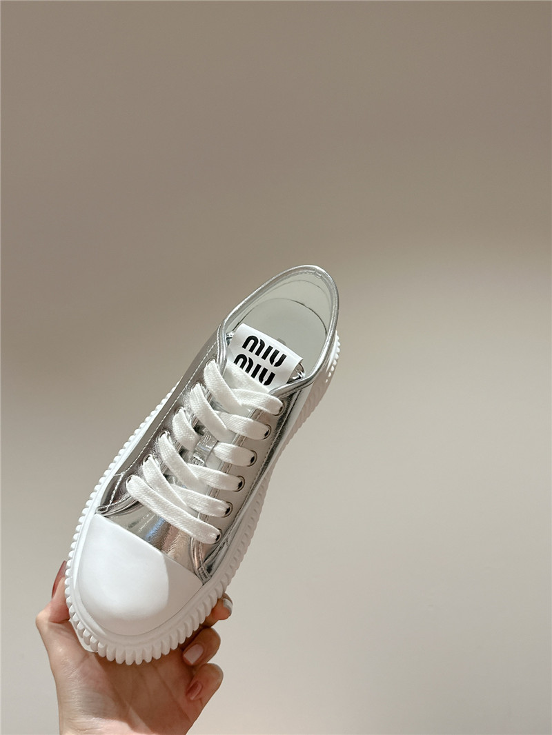 Miu Miu Silver Leather Platform Sneakers Women