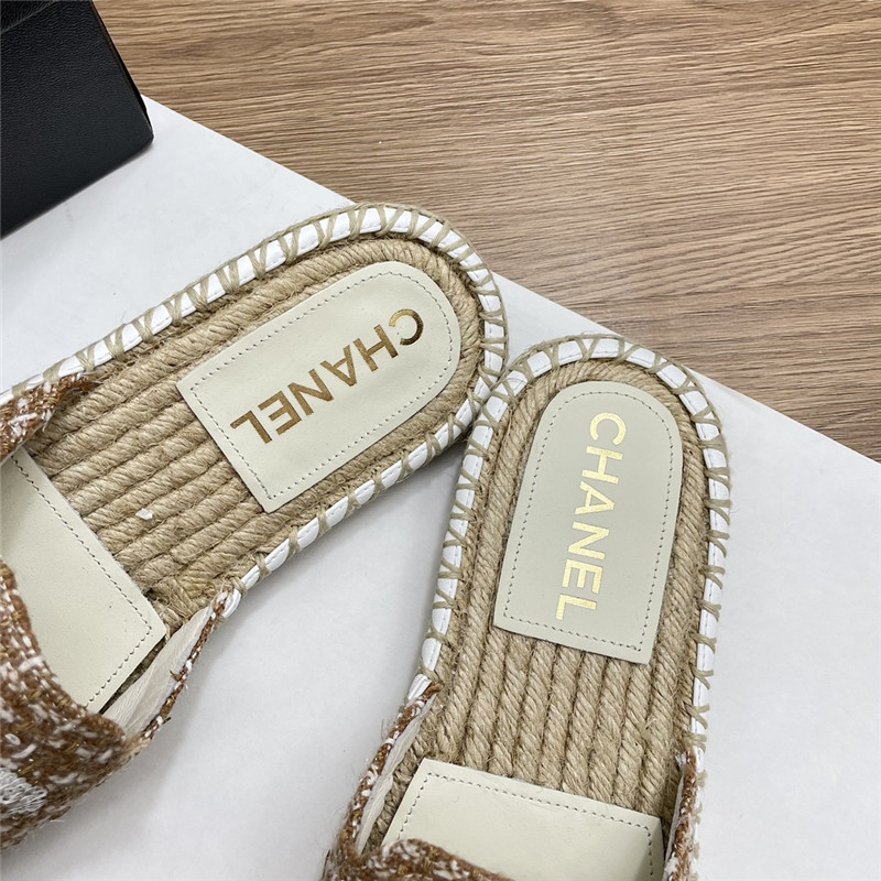 Ch**el espadrille mules in beige/white tweed with sequins