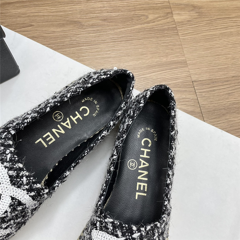 Ch**el espadrilles in black/white tweed with sequins