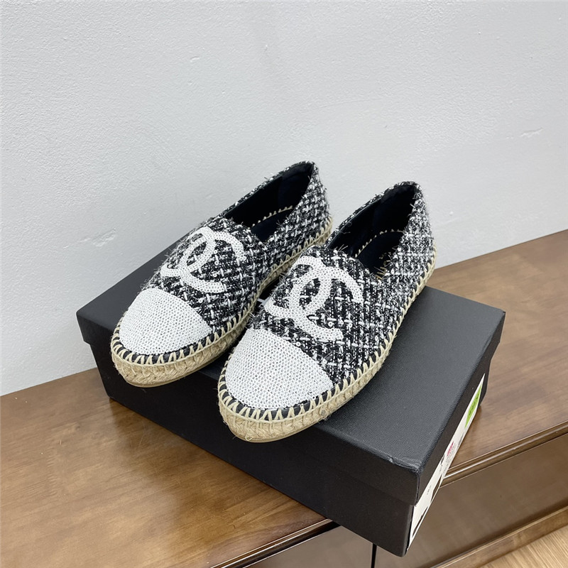 Ch**el espadrilles in black/white tweed with sequins