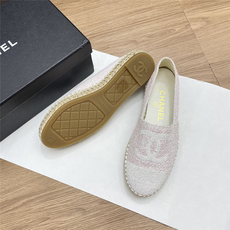 Ch**el espadrilles in ivory/white tweed with sequins