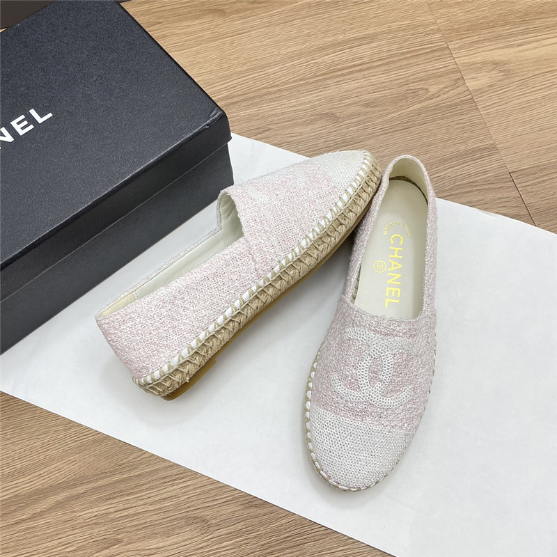 Ch**el espadrilles in ivory/white tweed with sequins