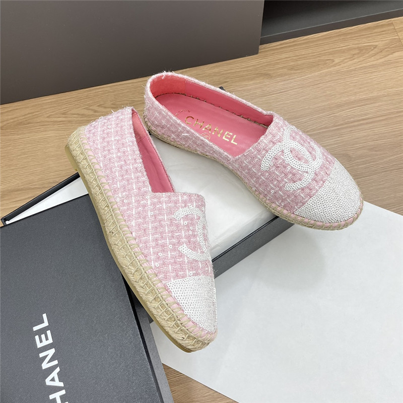 Ch**el espadrilles in pink/white tweed with sequins