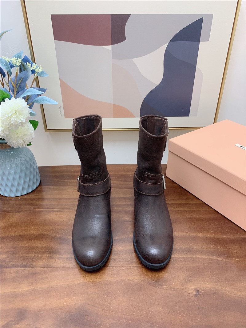 Miu Miu Calfskin Chunky Buckle Biker Boots