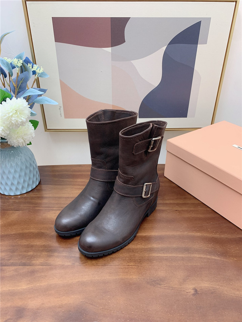 Miu Miu Calfskin Chunky Buckle Biker Boots