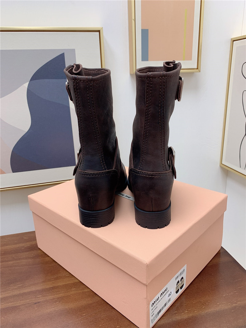 Miu Miu Calfskin Chunky Buckle Biker Boots