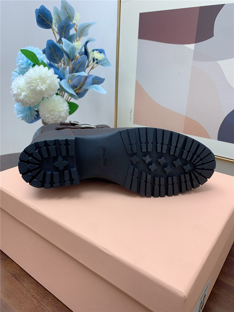 Miu Miu Calfskin Chunky Buckle Biker Boots