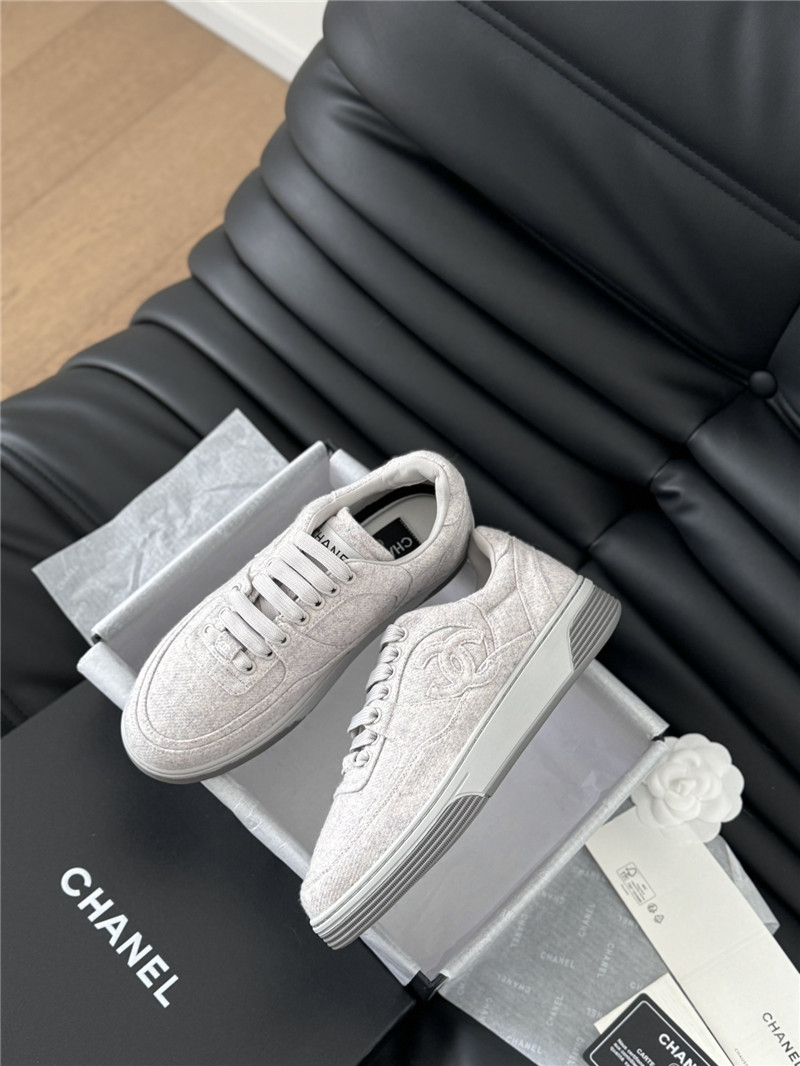 Ch**el gray lace-up logo sneakers