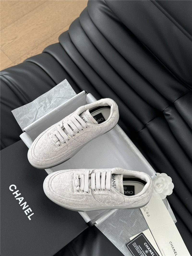 Ch**el gray lace-up logo sneakers