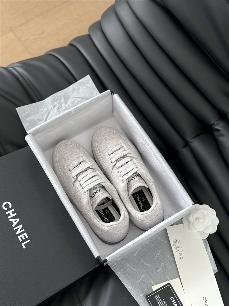 Ch**el gray lace-up logo sneakers