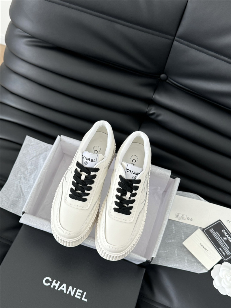 Ch**el black lace-up platform canvas sneakers