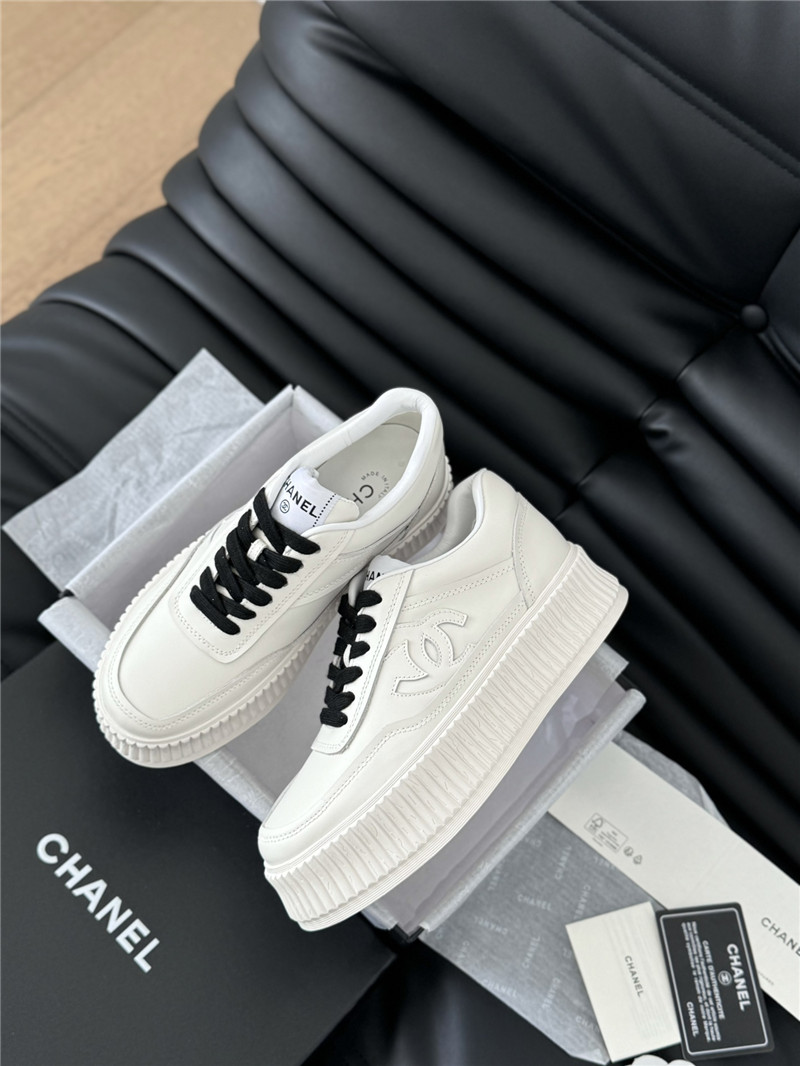 Ch**el black lace-up platform canvas sneakers