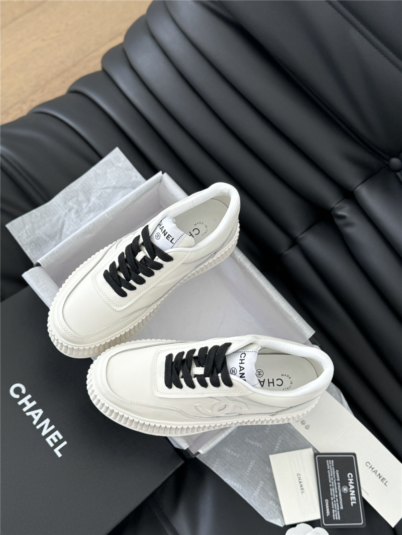 Ch**el black lace-up platform canvas sneakers