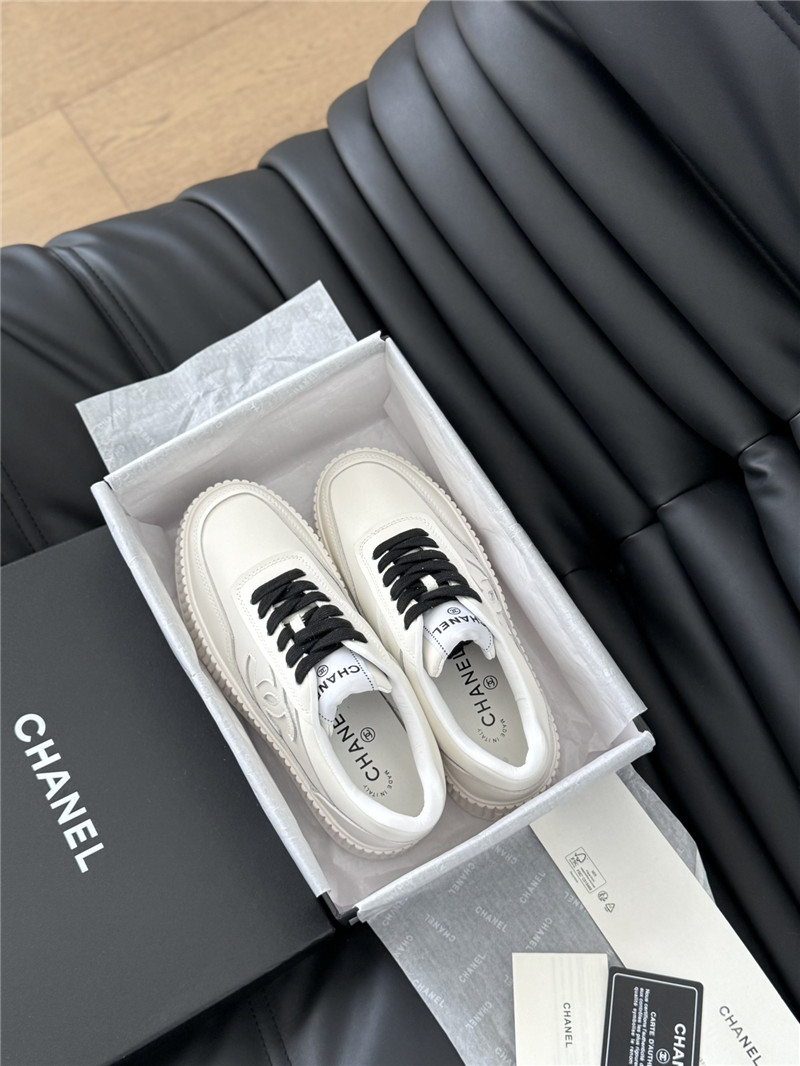 Ch**el black lace-up platform canvas sneakers
