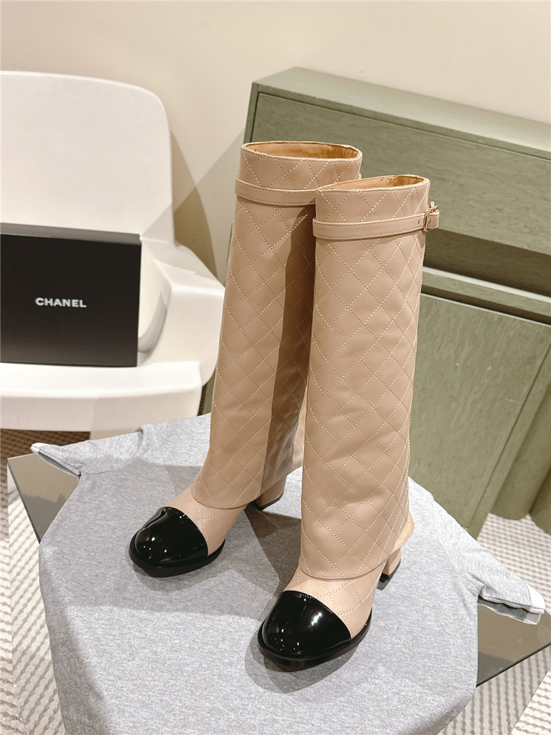 Ch**el beige overlay knee high boots
