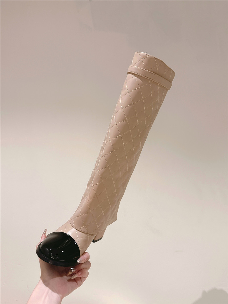 Ch**el beige overlay knee high boots