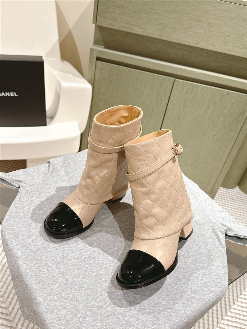 Ch**el beige quilted leather cap toe ankle boots